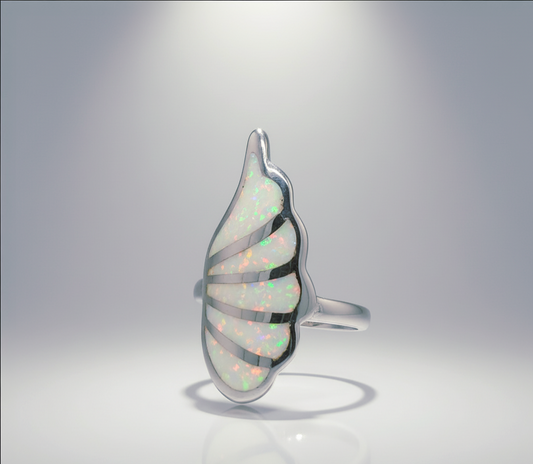 “Ethereal Opal Wing Ring" – Iridescent Inlay Magic in 925 Silver