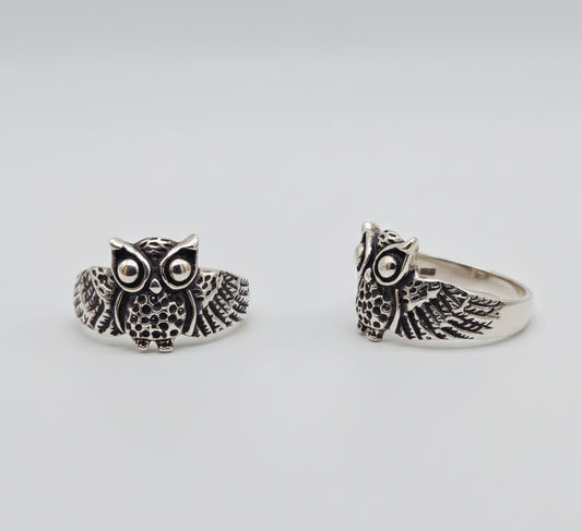 “Guardian Night Owl Ring" – Hand-Carved 925 Silver Wisdom Totem