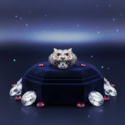 "Tiger Guardian Ring" – Fierce 925 Silver with Ruby Eyes & Ice Bite
