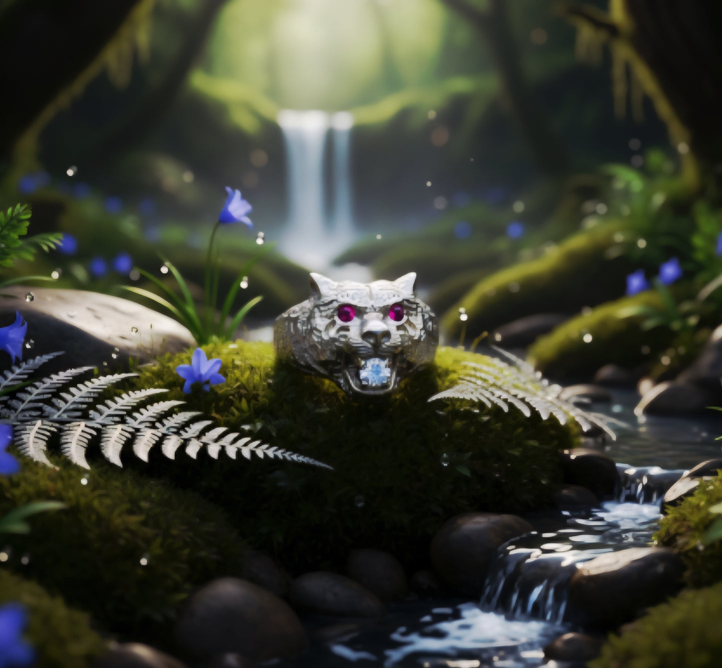 "Tiger Guardian Ring" – Fierce 925 Silver with Ruby Eyes & Ice Bite