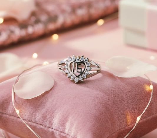 "Initial Heart Halo Ring" – 925 Sterling Silver Sparkle Band by Illuzion Jewelry