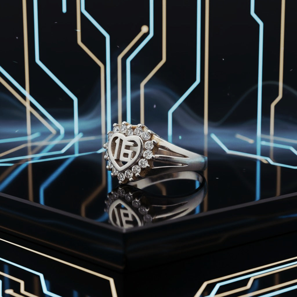 "Initial Heart Halo Ring" – 925 Sterling Silver Sparkle Band by Illuzion Jewelry