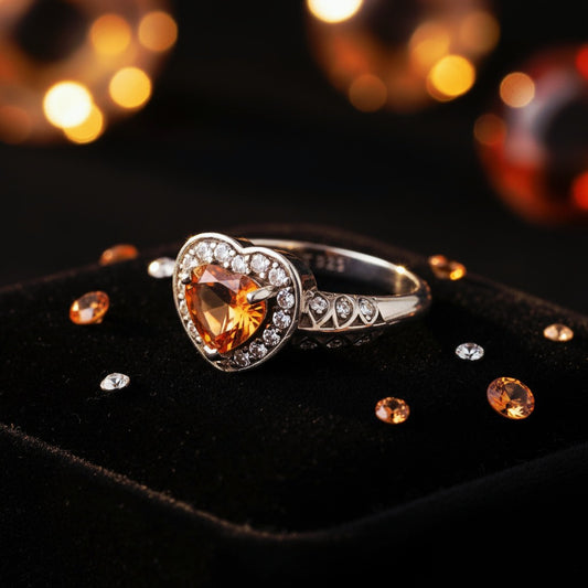 “Golden Heart Halo Ring" – Warm Citrine Glow in 925 Silver Filigree