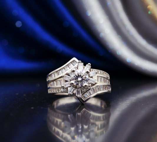 “Imperial Baguette Triple Halo Set" – 925 Sterling Silver Masterpiece