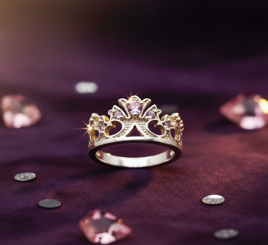 “Princess Tiara Crown Ring" – 925 Silver & Lavender Gemstone Royal Cut