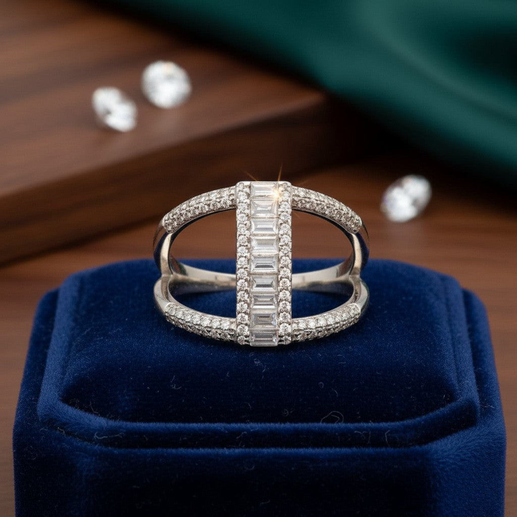 Baguette Luxe Double-Band Ring – 925 Sterling Silver