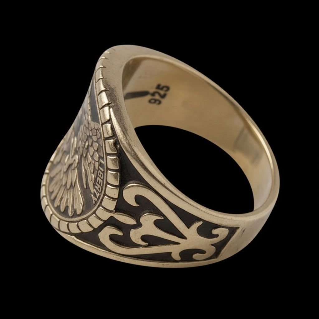Liberty Eagle Coin Signet Ring - Solid 925 Sterling Silver