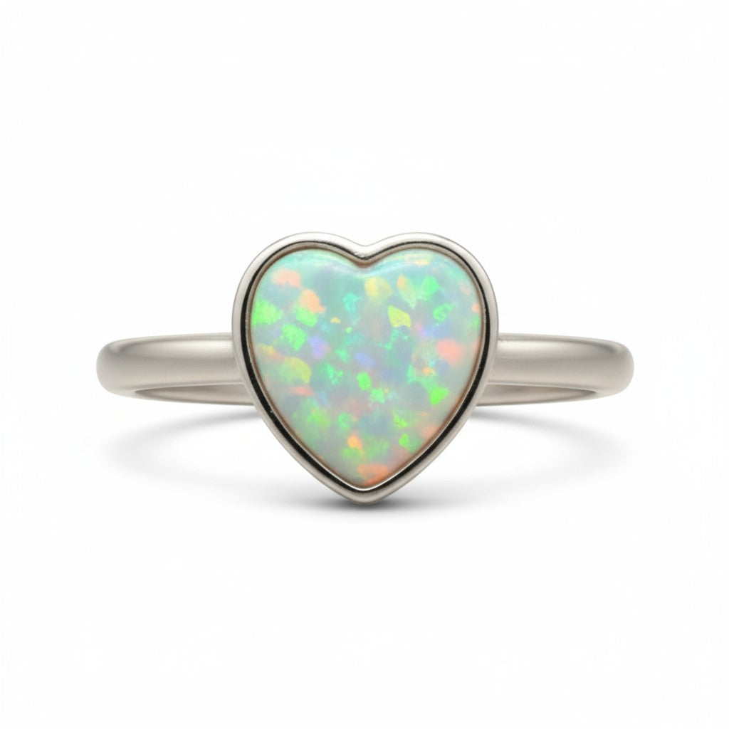 Opal Heart Glow Ring – 925 Sterling Silver