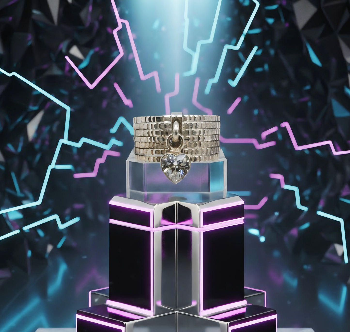 “Silver Heart Charm Statement Band" – Modern Sparkle Ring by Illuzion Jewelry