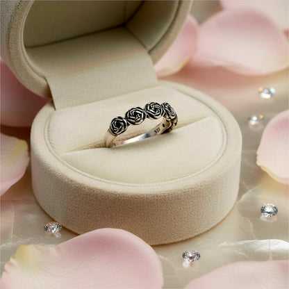 "Eternal Roseband Harmony Ring" – Vintage Sculpted Floral Band in 925 Silver
