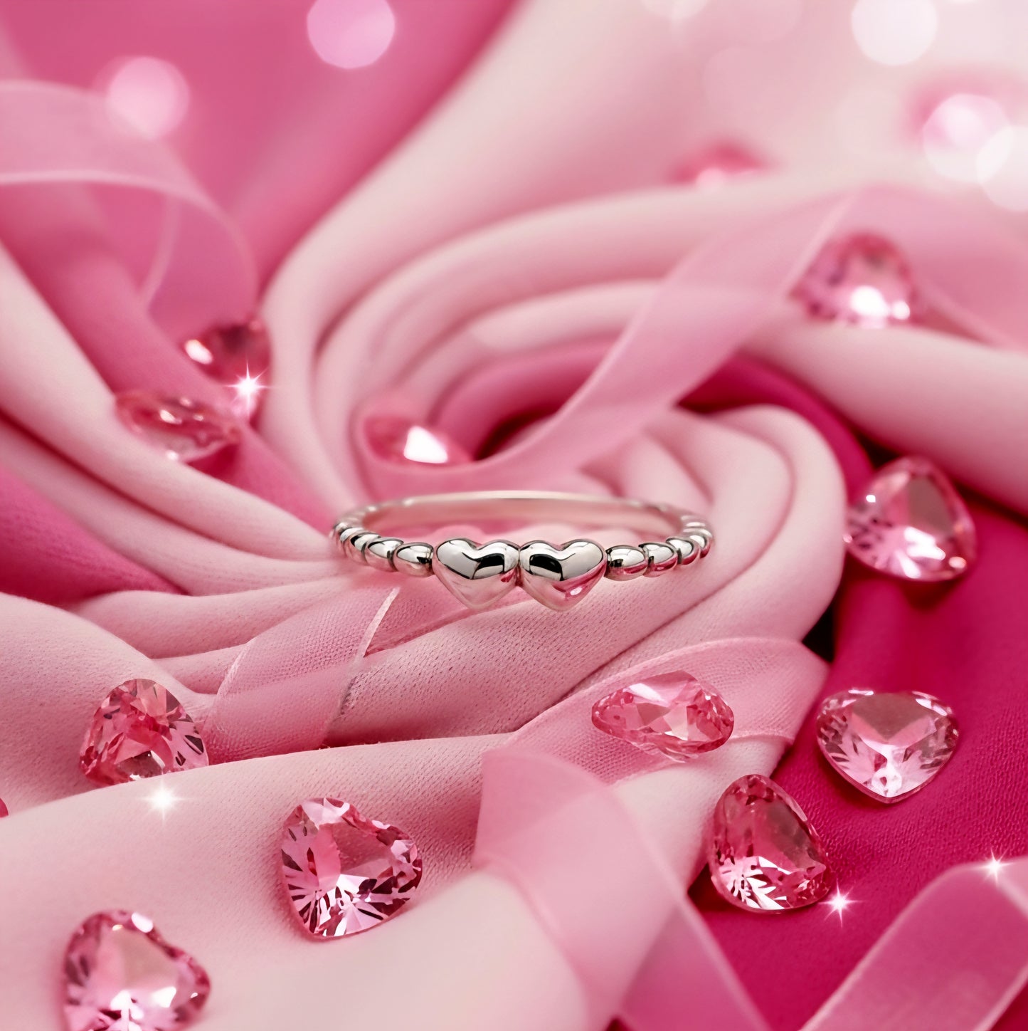 Linked Hearts Aura Band –925 Silver Romance Ring