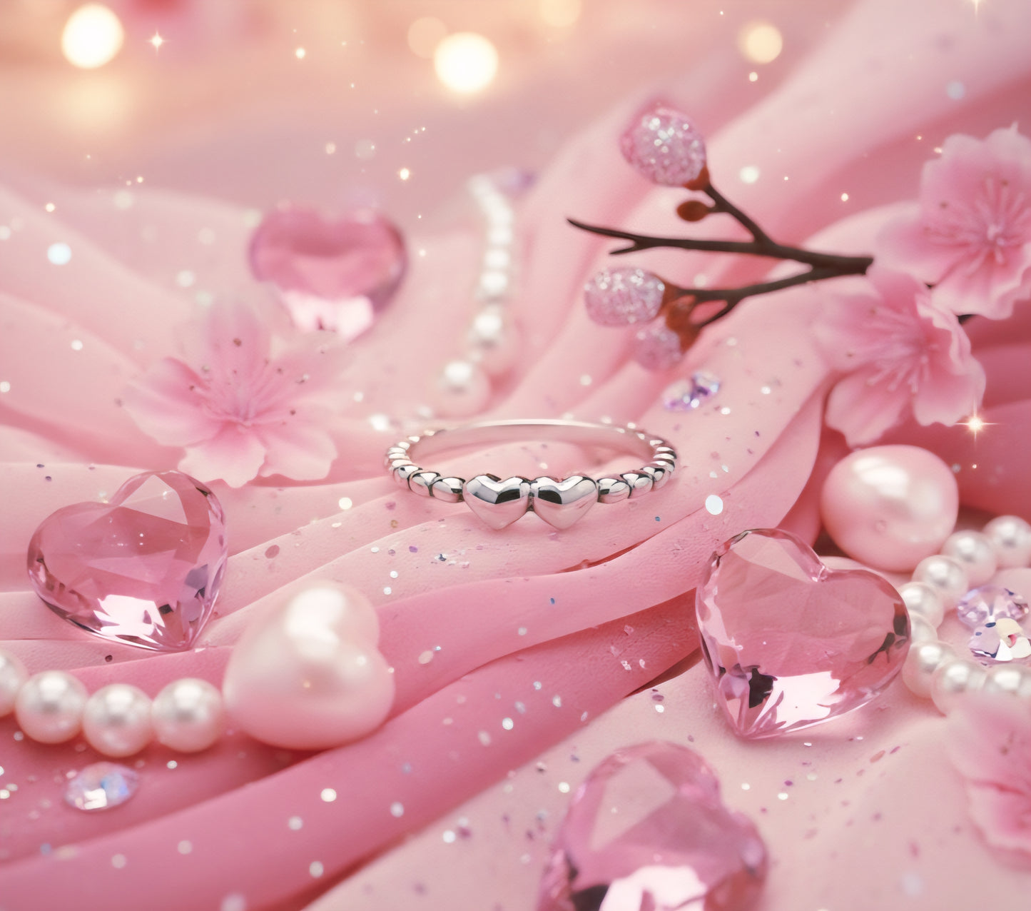 Linked Hearts Aura Band –925 Silver Romance Ring