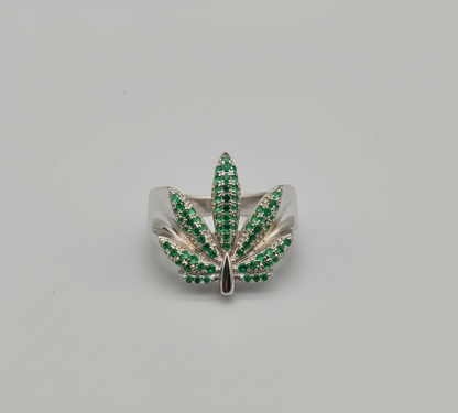 Emerald Aura Leaf Ring - 925 Sterling Silver