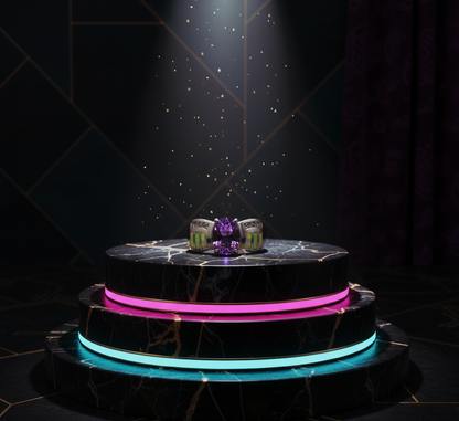 “Amethyst Nova Inlay Ring"  – 925 Silver with Opal & CZ Accents