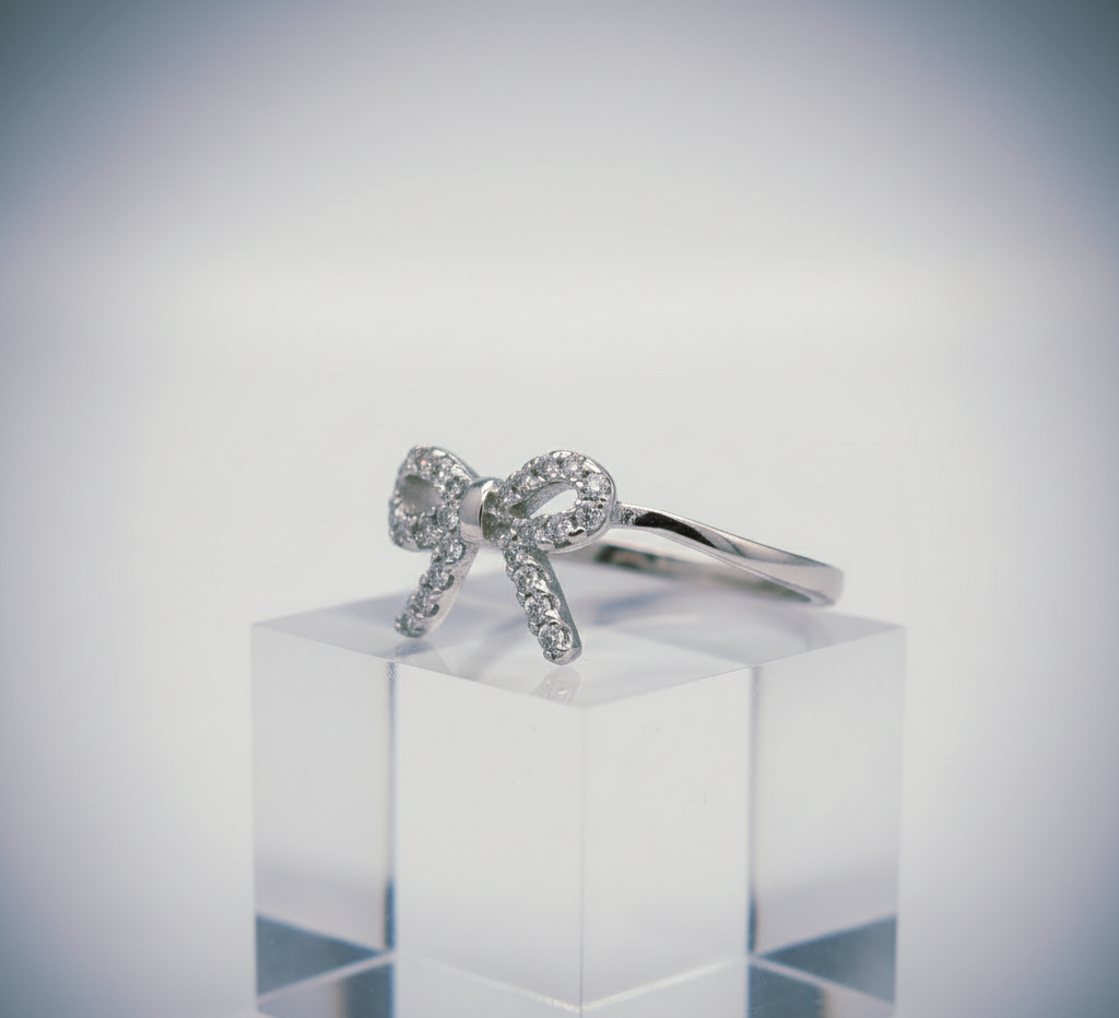"Whisper-Tied Pavé Ribbon Ring" – Graceful 925 Silver Sparkle