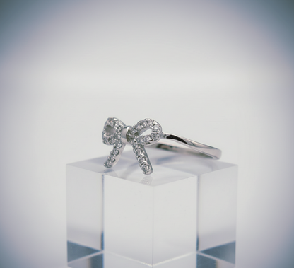 "Whisper-Tied Pavé Ribbon Ring" – Graceful 925 Silver Sparkle