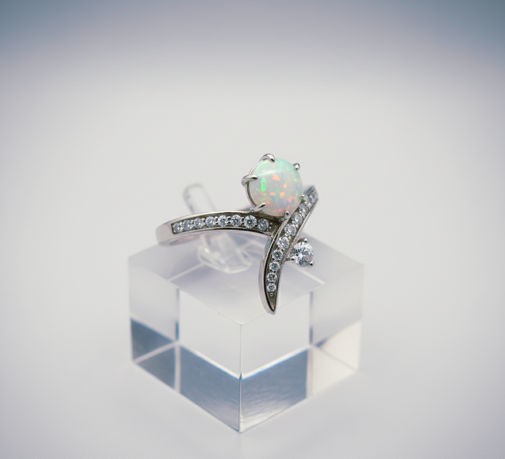 “Celestial Opal Crossover Ring" – 925 Sterling Silver by Illuzion Jewelry