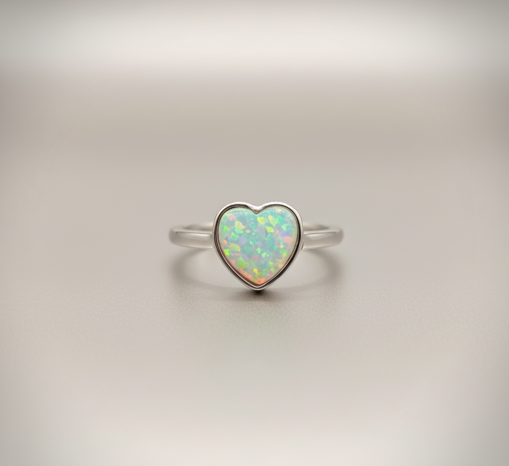 Opal Heart Glow Ring – 925 Sterling Silver