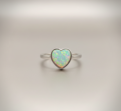Opal Heart Glow Ring – 925 Sterling Silver