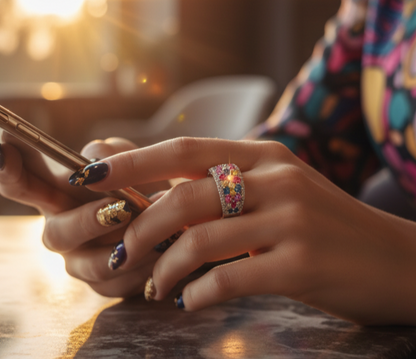 “Prism Burst Gemstone Band" – Multicolor 925 Silver Ring