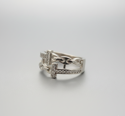 Linked Luxe Pavé Chain Ring – 925 Silver Double Band