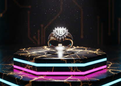 "Initial Heart Halo Ring" – 925 Sterling Silver Sparkle Band by Illuzion Jewelry