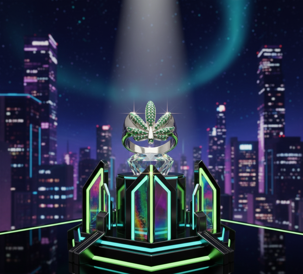 Emerald Aura Leaf Ring - 925 Sterling Silver