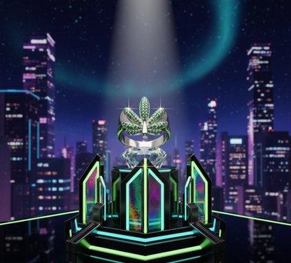 Emerald Aura Leaf Ring - 925 Sterling Silver