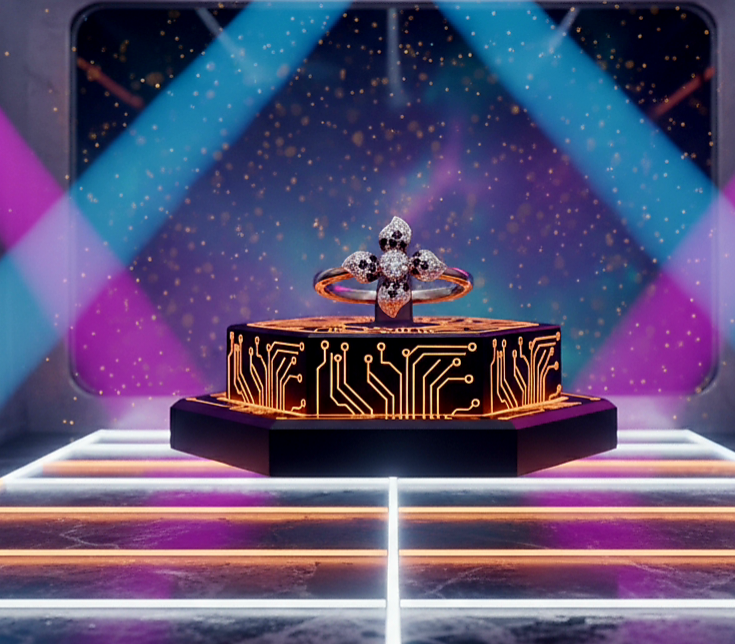 "Midnight Bloom Radiance Ring" – Dual-Tone Starflower in 925 Silver