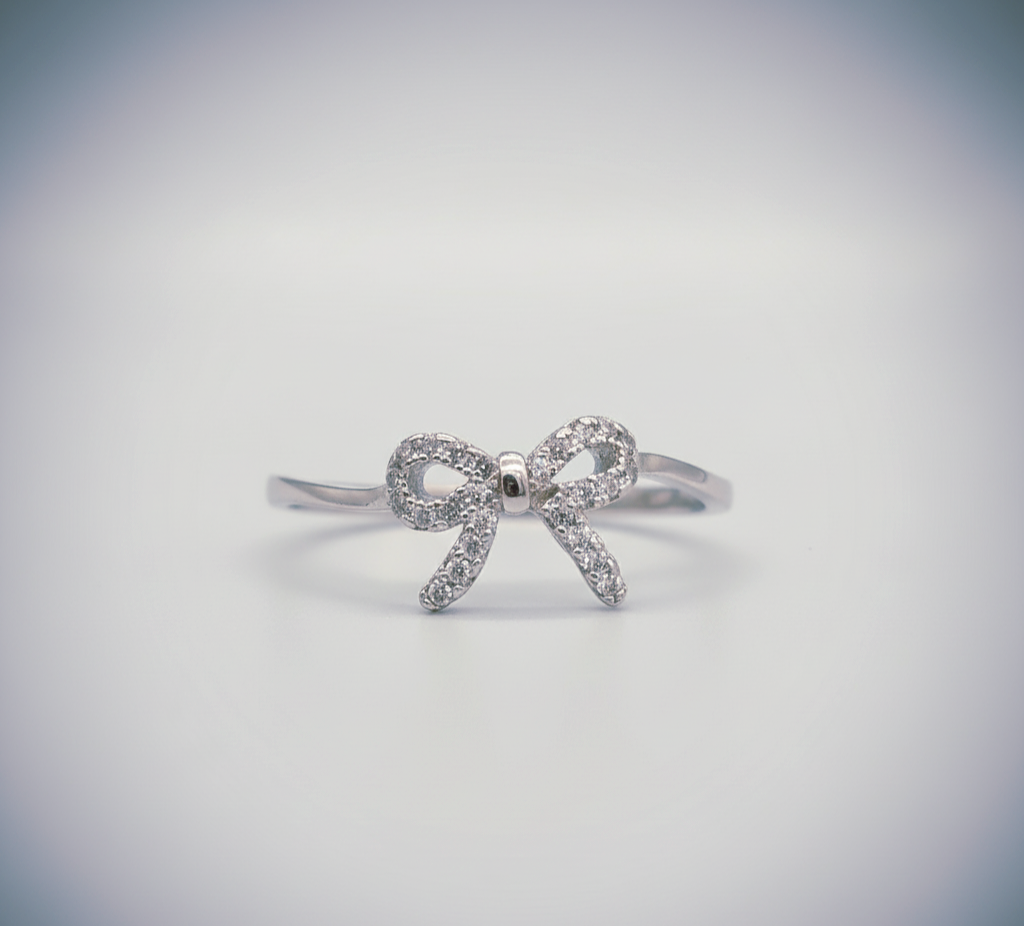 "Whisper-Tied Pavé Ribbon Ring" – Graceful 925 Silver Sparkle