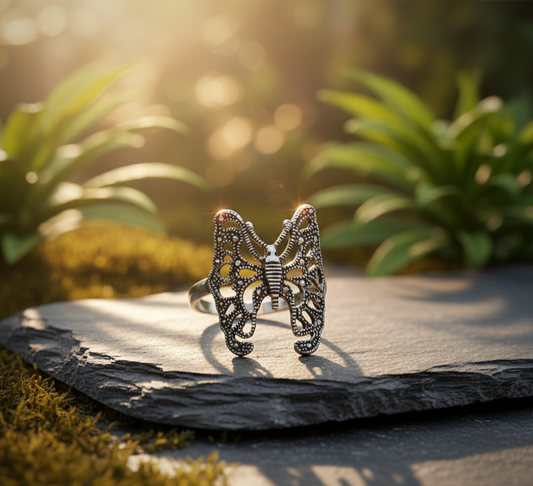 Vintage Marcasite Butterfly  – 925 Silver Ring