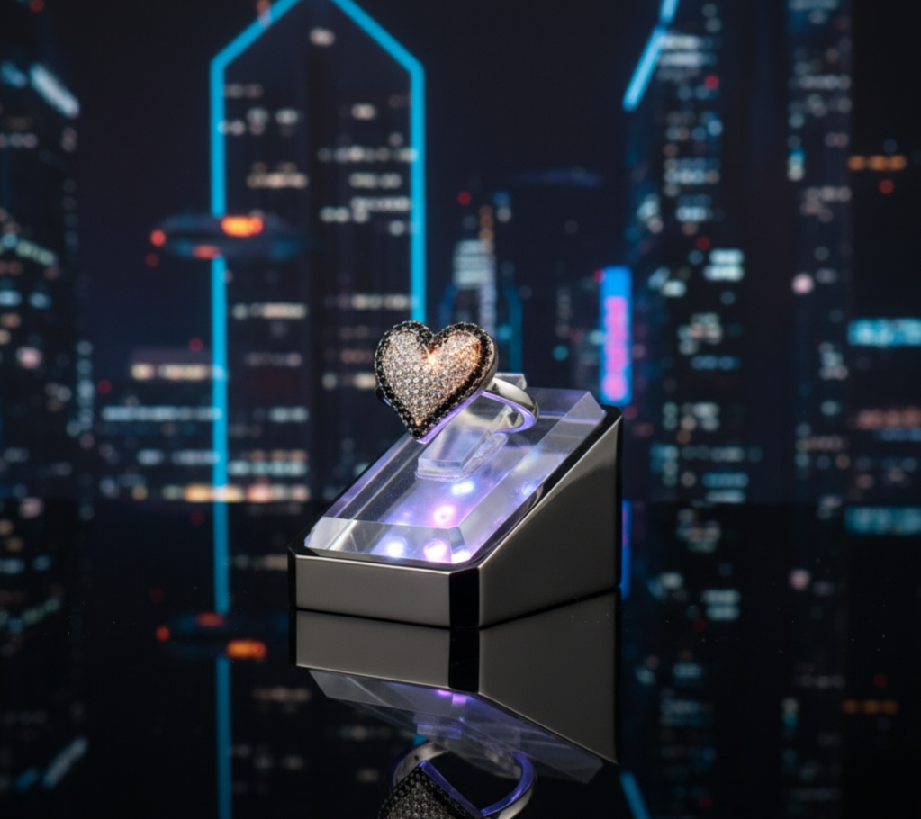 Black & White Pave Heart Statement Ring – 925 Silver Ring