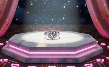 "Initial Heart Halo Ring" – 925 Sterling Silver Sparkle Band by Illuzion Jewelry