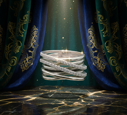 “Luxe Criss-Cross Starlight Ring"  – Multi-Band Radiance in 925 Silver
