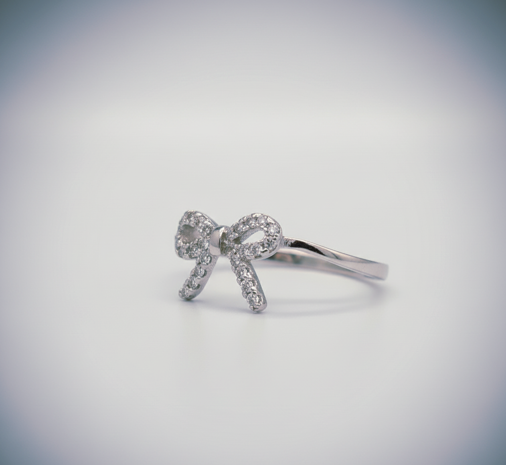 "Whisper-Tied Pavé Ribbon Ring" – Graceful 925 Silver Sparkle