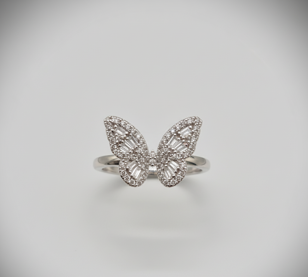 "Baguette-Cut Butterfly Ring" – 925 Sterling Silver Sparkle
