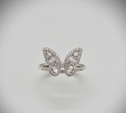 "Baguette-Cut Butterfly Ring" – 925 Sterling Silver Sparkle