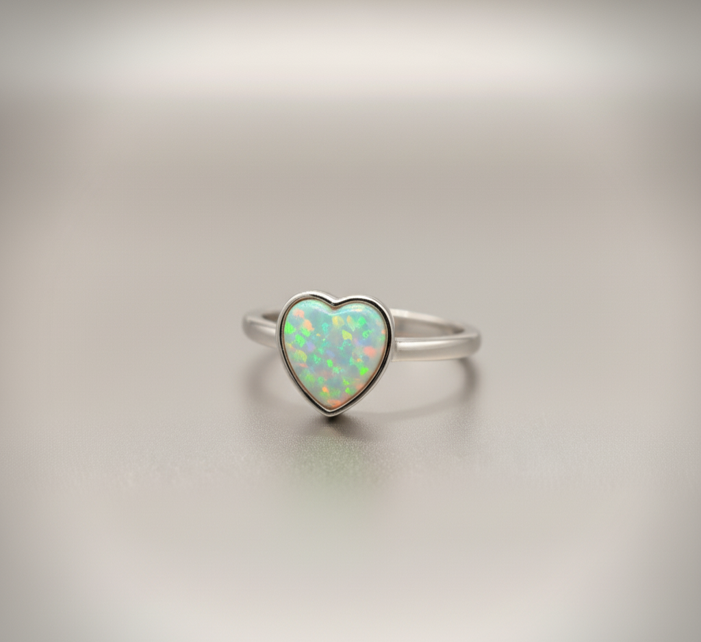 Opal Heart Glow Ring – 925 Sterling Silver