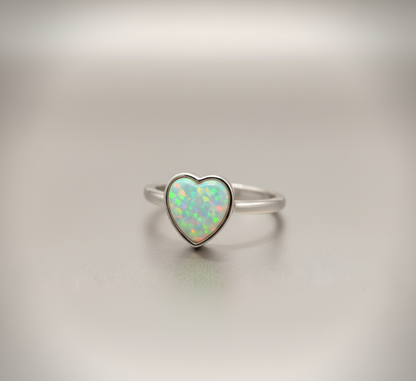 Opal Heart Glow Ring – 925 Sterling Silver