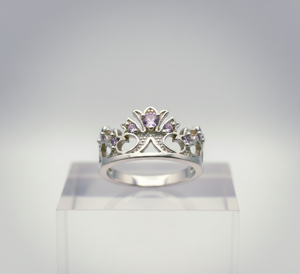 “Princess Tiara Crown Ring" – 925 Silver & Lavender Gemstone Royal Cut