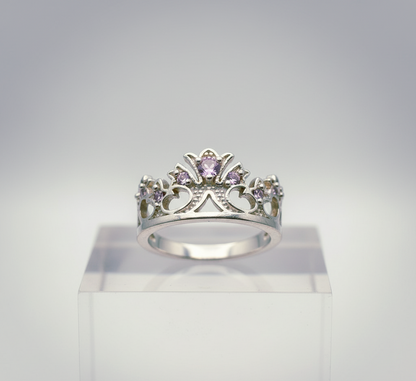“Princess Tiara Crown Ring" – 925 Silver & Lavender Gemstone Royal Cut