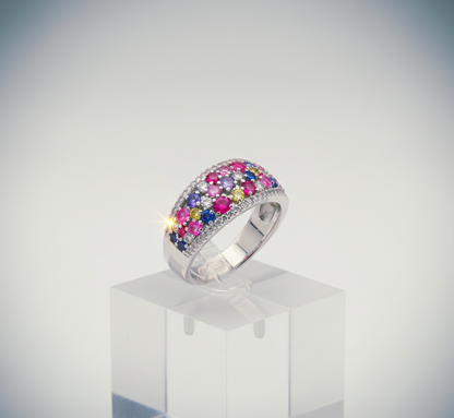 “Prism Burst Gemstone Band" – Multicolor 925 Silver Ring