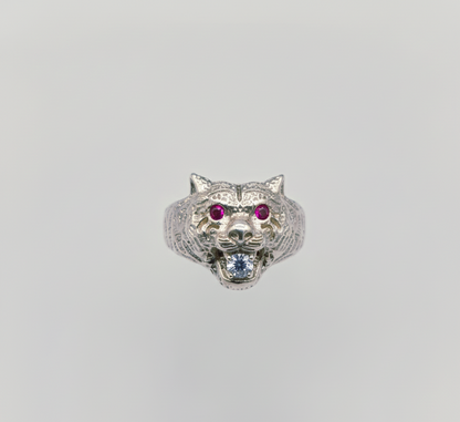 "Tiger Guardian Ring" – Fierce 925 Silver with Ruby Eyes & Ice Bite