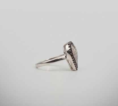 Black & White Pave Heart Statement Ring – 925 Silver Ring