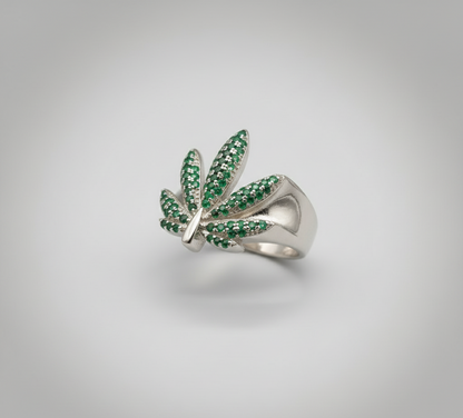 Emerald Aura Leaf Ring - 925 Sterling Silver