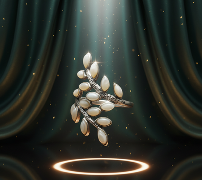 Mother-of-Pearl Olive Leaf Ring – 925 Sterling Silver Nature Wrap