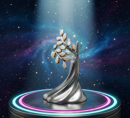 Mother-of-Pearl Olive Leaf Ring – 925 Sterling Silver Nature Wrap