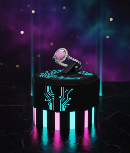 “Starlit Pink Opal Halo Ring" – 925 Silver Cosmic Glow Edition