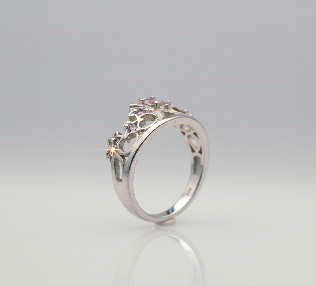 “Princess Tiara Crown Ring" – 925 Silver & Lavender Gemstone Royal Cut