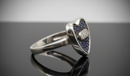 Sapphire Blue Heart Pave Ring with Baguette Accent – 925 Sterling Silver